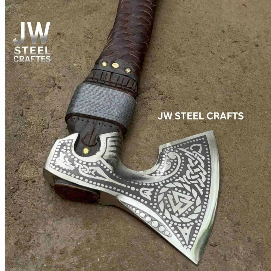 Viking Style Engraved Axe | Handcrafted Leather Wrapped Handle