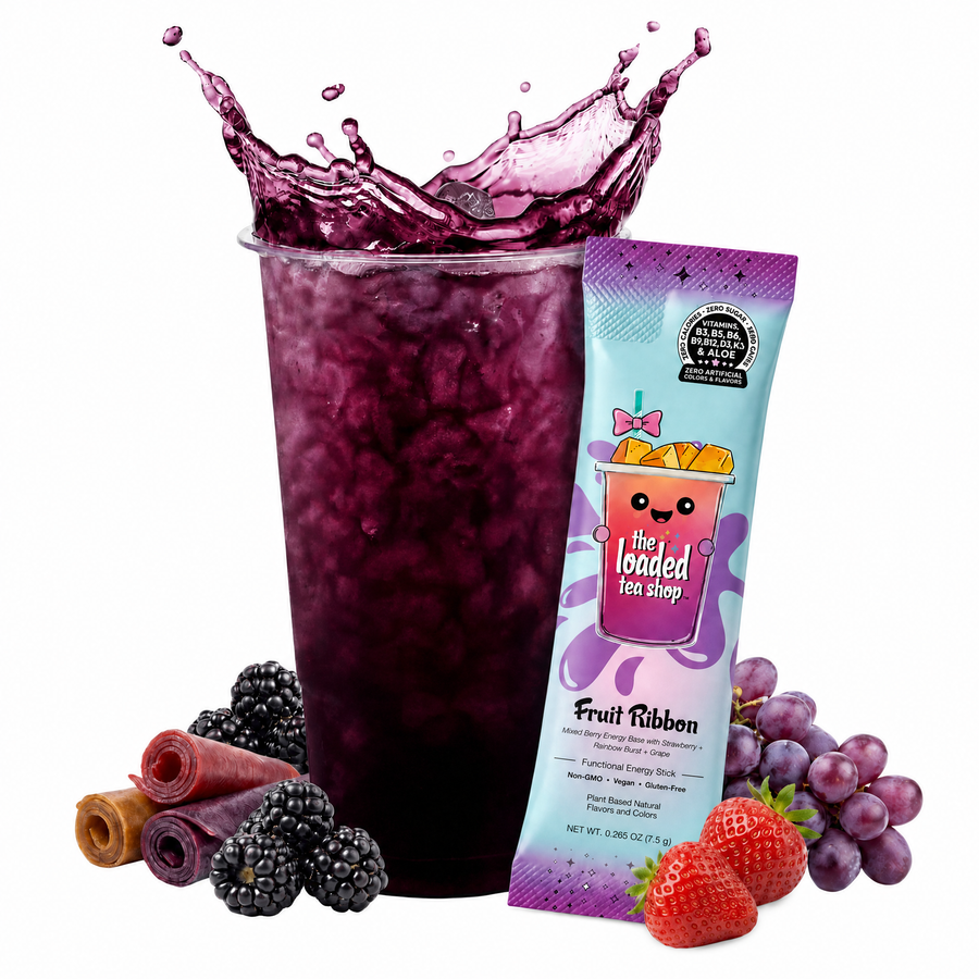 Fruit Ribbon loaded tea mix in grape, strawberry and rainbow candy flavor