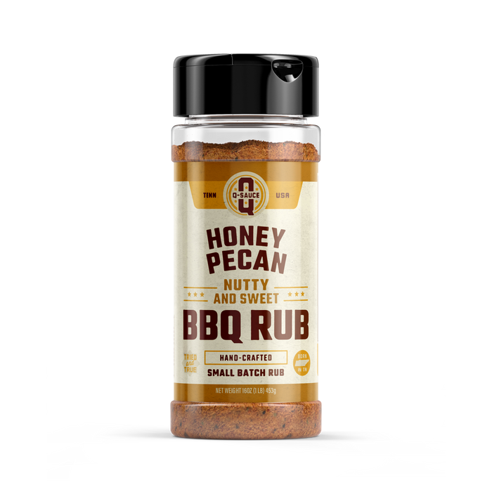 Honey Pecan sweet and nutty barbecue dry rub in a shaker bottle
