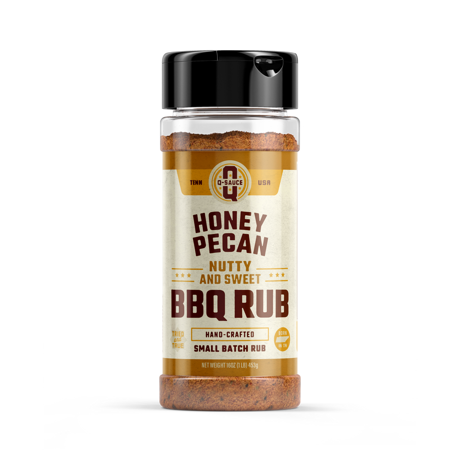 Honey Pecan sweet and nutty barbecue dry rub in a shaker bottle