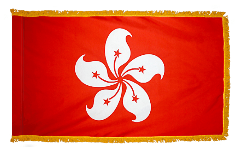 Hong Kong nylon flag product image with white bauhinia emblem on red background