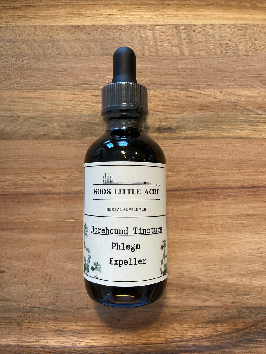 Horehound Tincture in its amber glass bottle with dropper with supplier branding