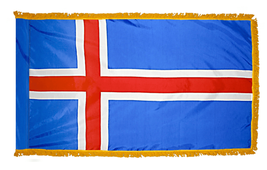 Iceland nylon flag product image with blue field red cross and white border