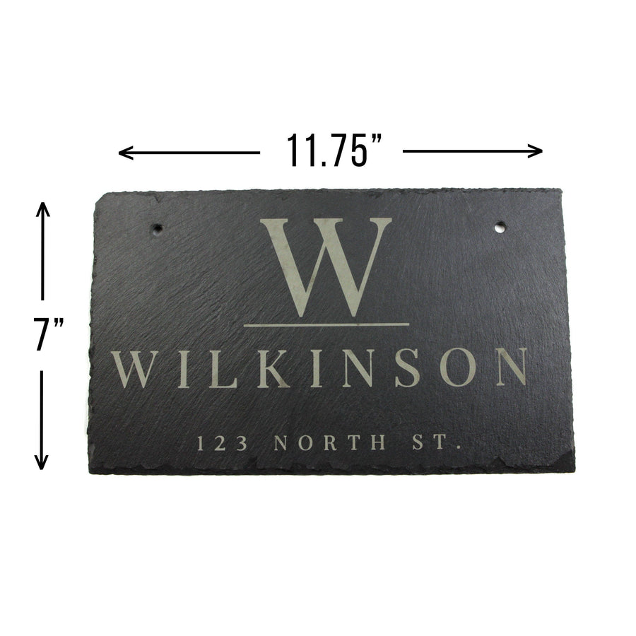 Slate address sign with 11.75 by 7-inch face dimensions marked