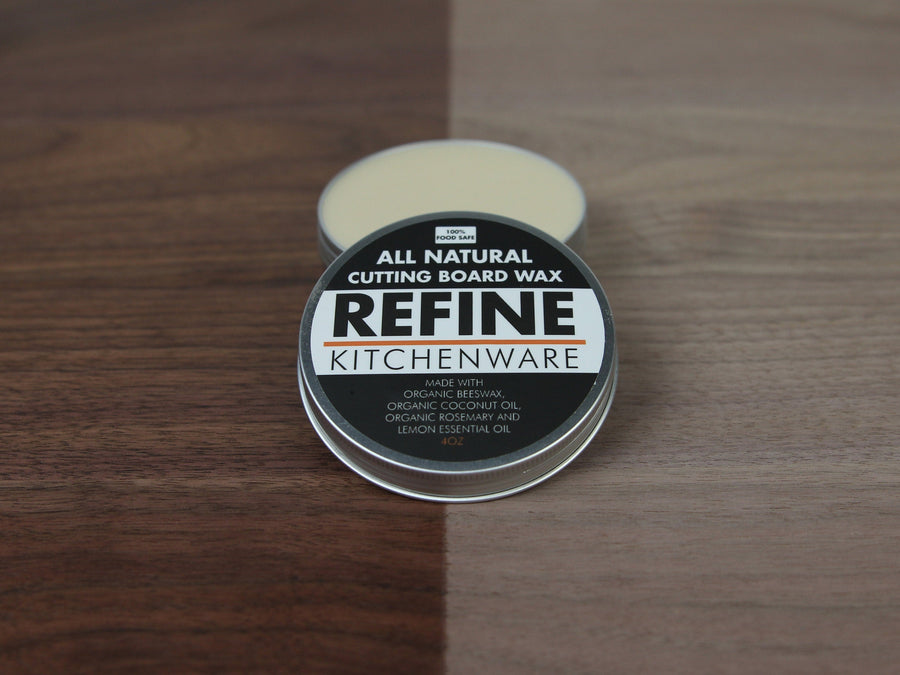 Refine Kitchenware cutting board wax tin with its lid label visible
