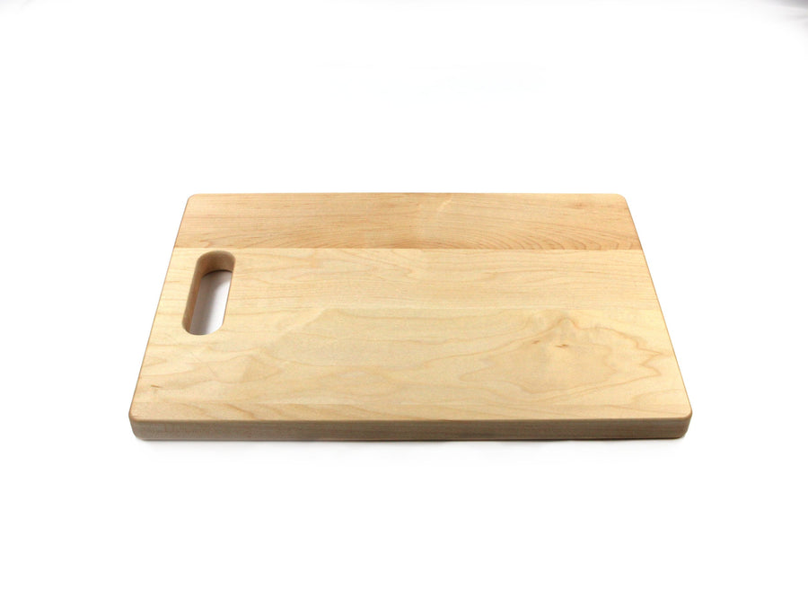 Compact maple cutting board with a single cutout handle