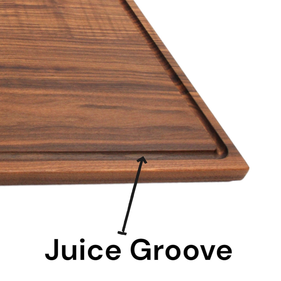 Walnut board detail graphic pointing to the juice groove