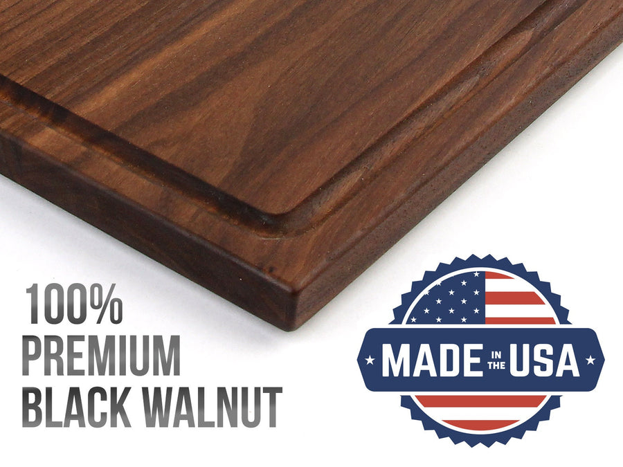 Walnut board corner with a supplier hardwood material caption