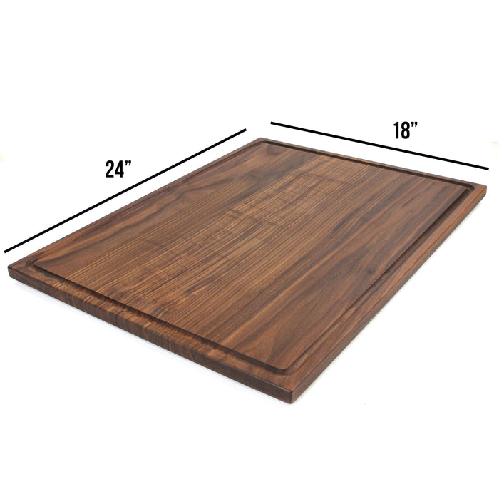 Large walnut board with 24 by 18-inch measurements marked