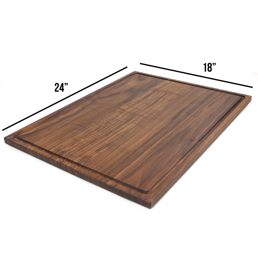Large walnut board with 24 by 18-inch measurements marked