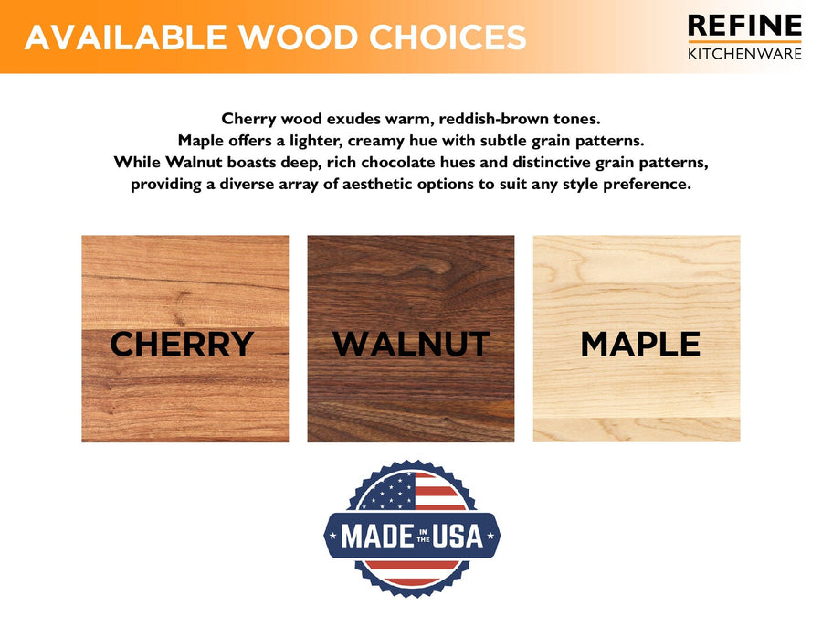Cherry, walnut and maple wood-choice comparison graphic