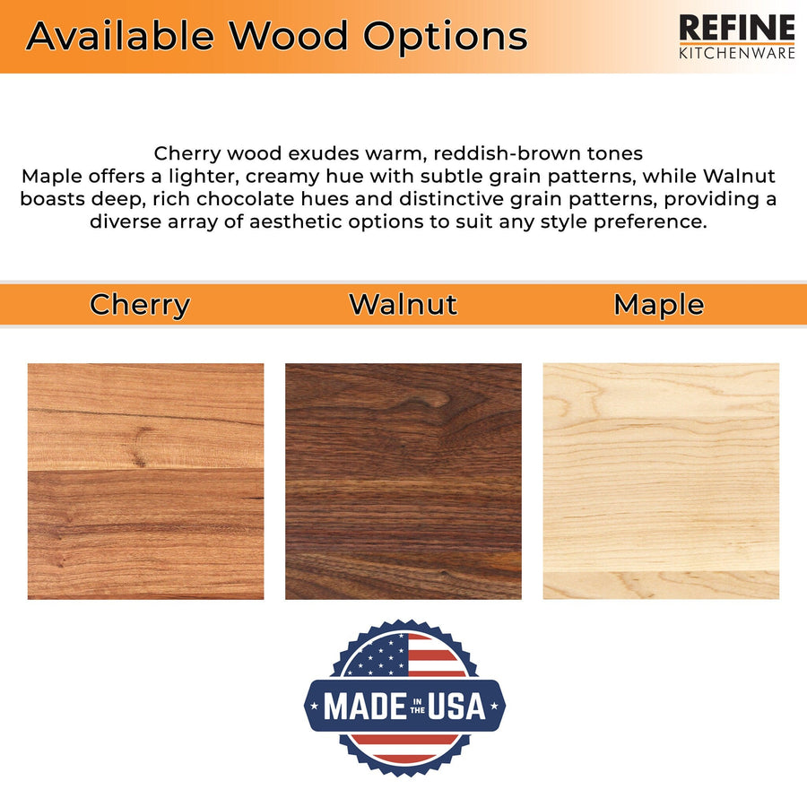 Wood-choice graphic comparing cherry, walnut and maple cutting boards