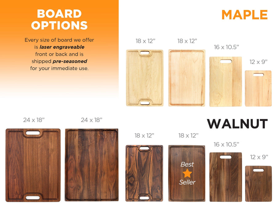 Personalized Maple or Walnut Cutting Board — Custom Engraved