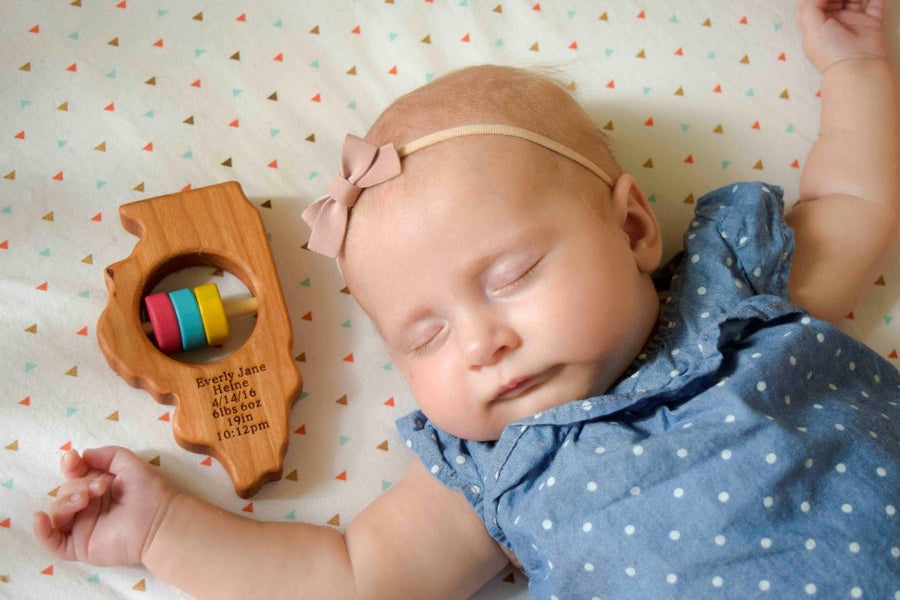 Illinois cherry wood rattle in a lifestyle setting