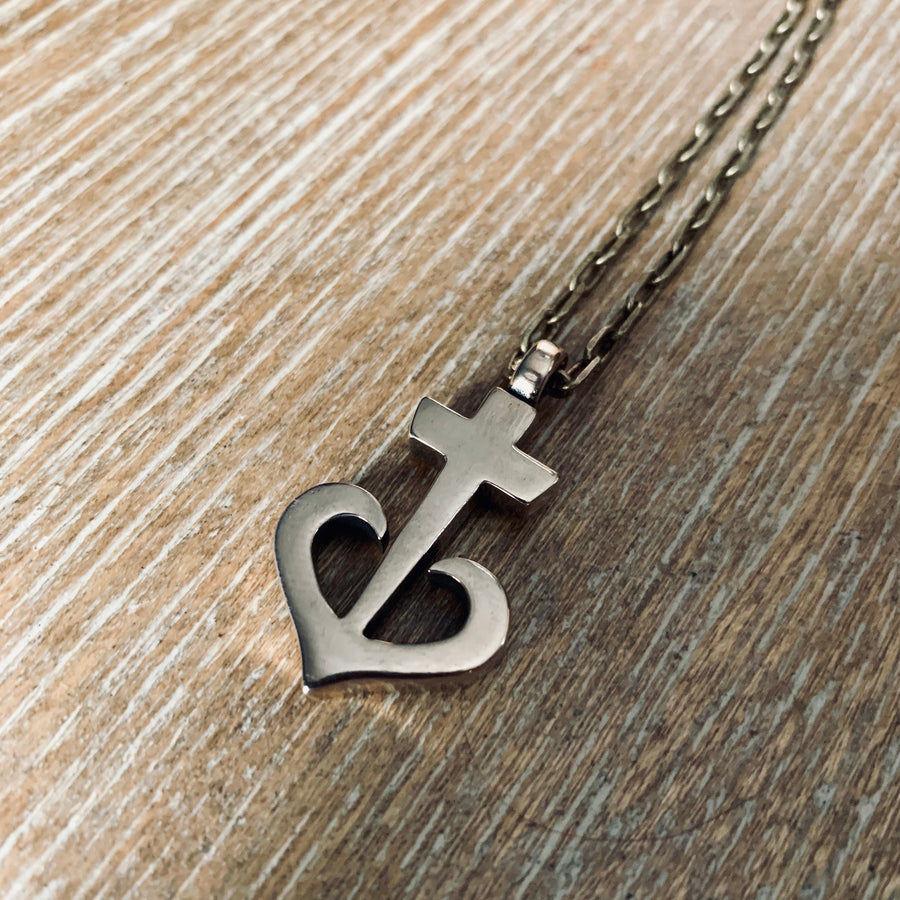 Close view of the Anchored Heart pendant on chain