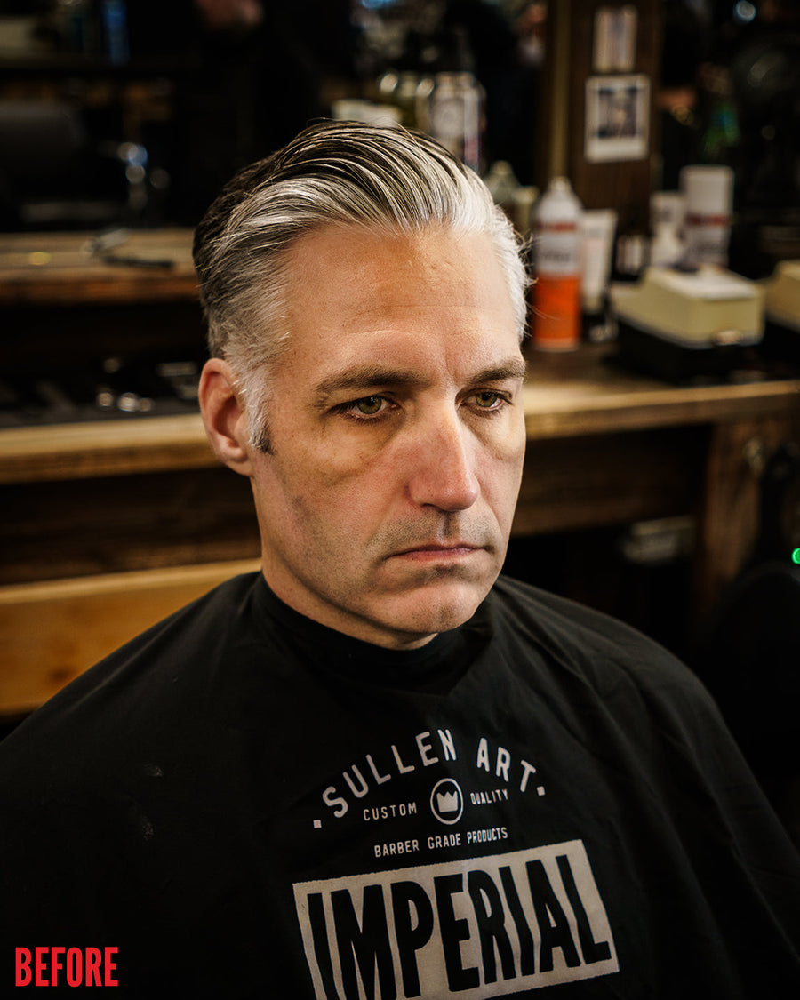 Blacktop Tinted Pomade — model before application of tinted pomade
