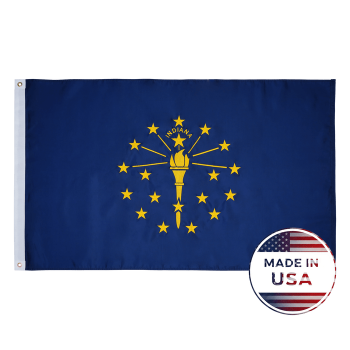 Indiana 3x5 state flag made in USA with embroidered torch and stars