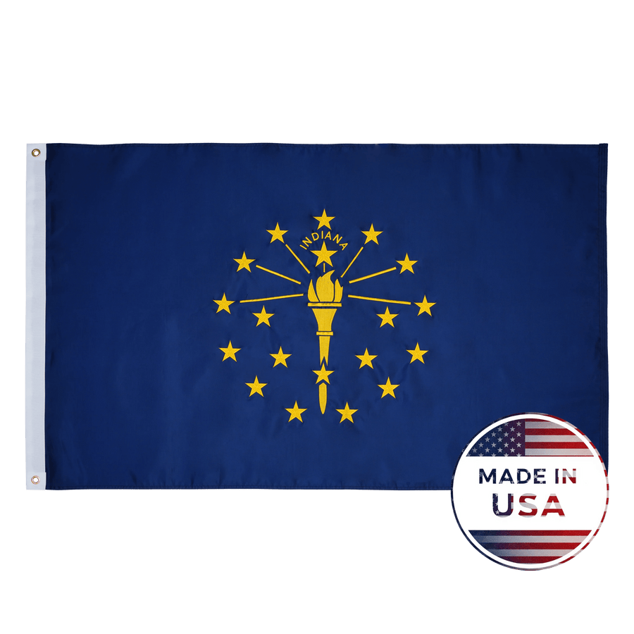 Indiana 3x5 state flag made in USA with embroidered torch and stars