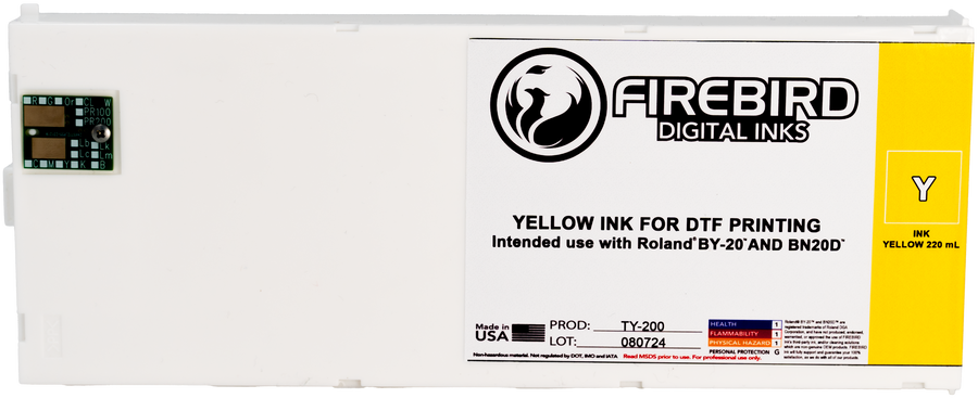 Yellow FIREBIRD DTF replacement ink cartridge for Roland BY-20 and BN-20D