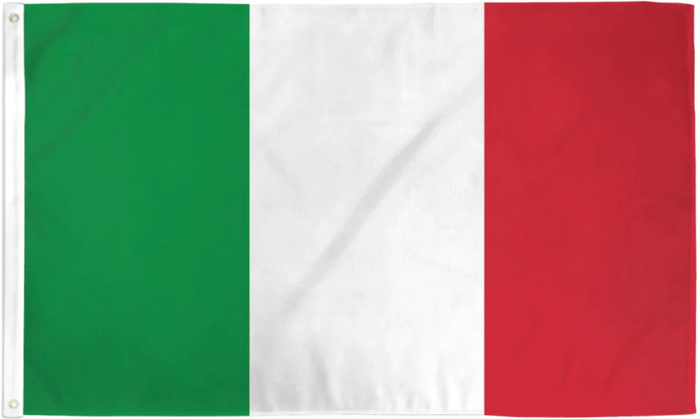 Italy flag made in USA with green white red vertical tricolor