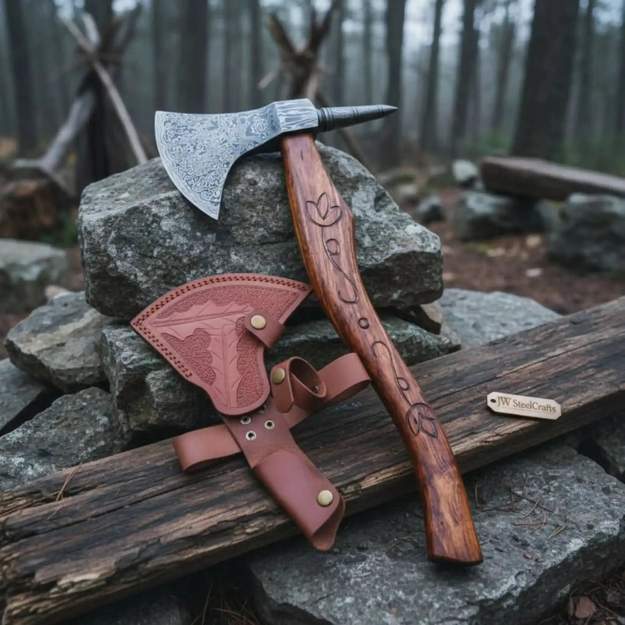 Custom Handmade 20" Damascus steel Best Bearded  Felling Hatchet Axe