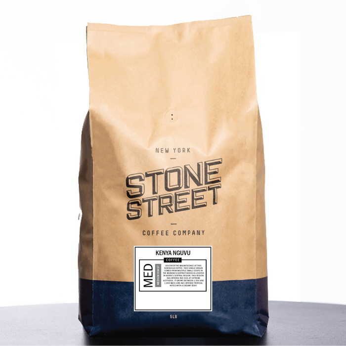 Front of the Stone Street Kenya Nguvu coffee bag with its product label visible