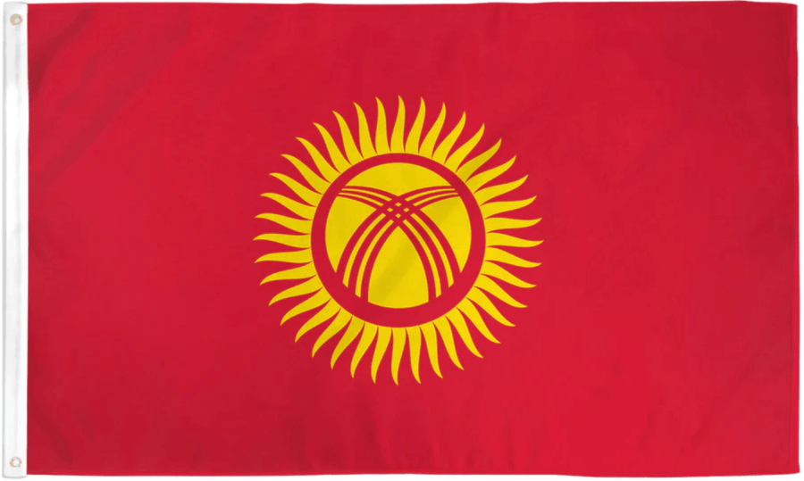 Kyrgyzstan flag made in USA with red field yellow sun and tunduk emblem