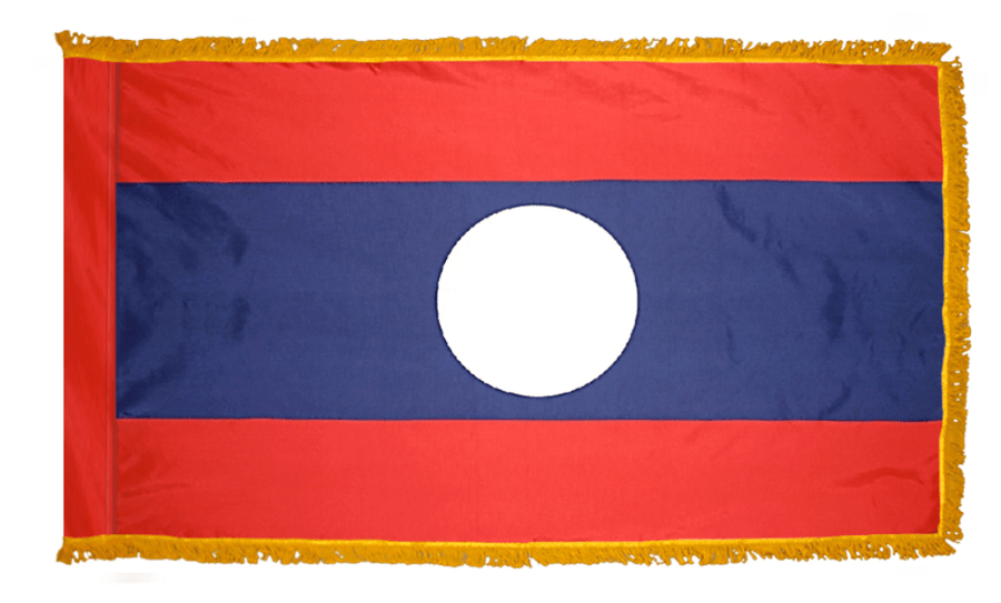 Laos nylon flag product image with wide blue band and centered white disc