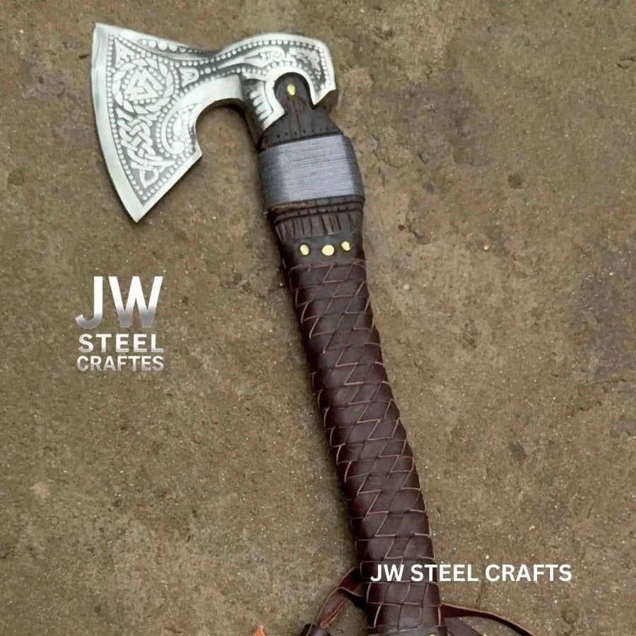 Viking Style Engraved Axe | Handcrafted Leather Wrapped Handle