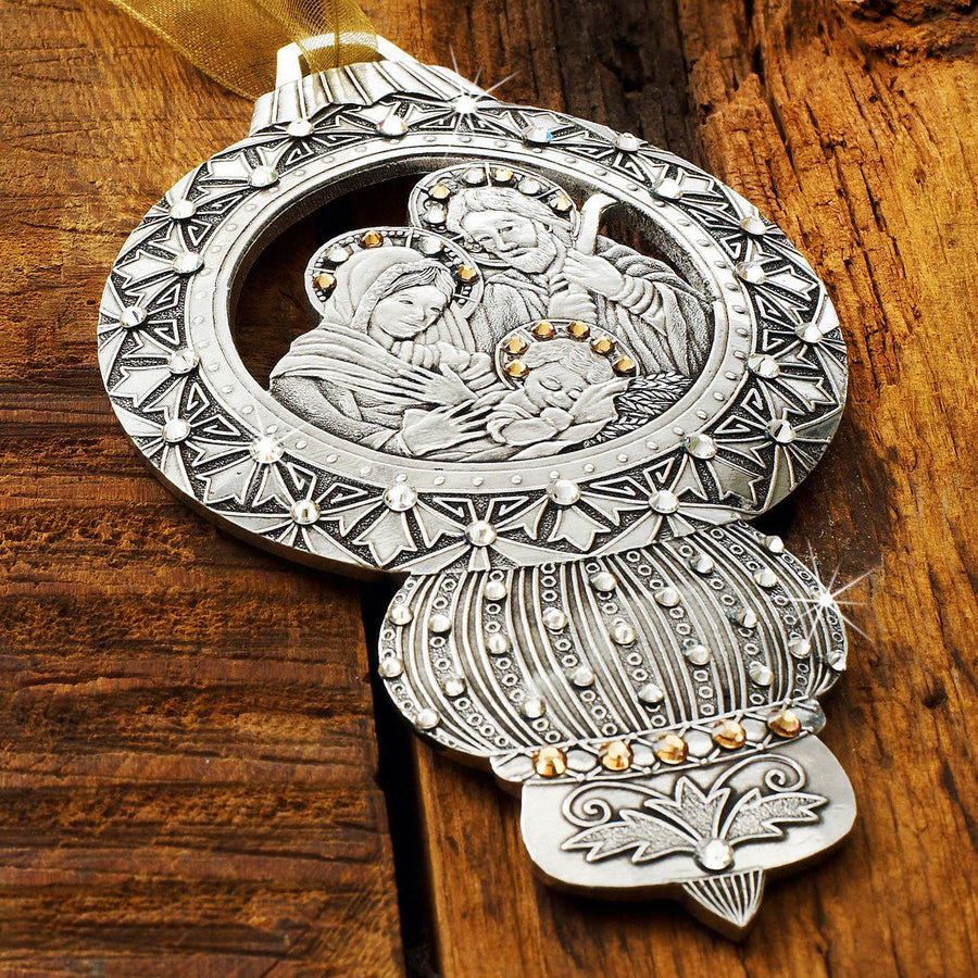 Styled display featuring Limited Edition Nativity Ornament- The Holy Family