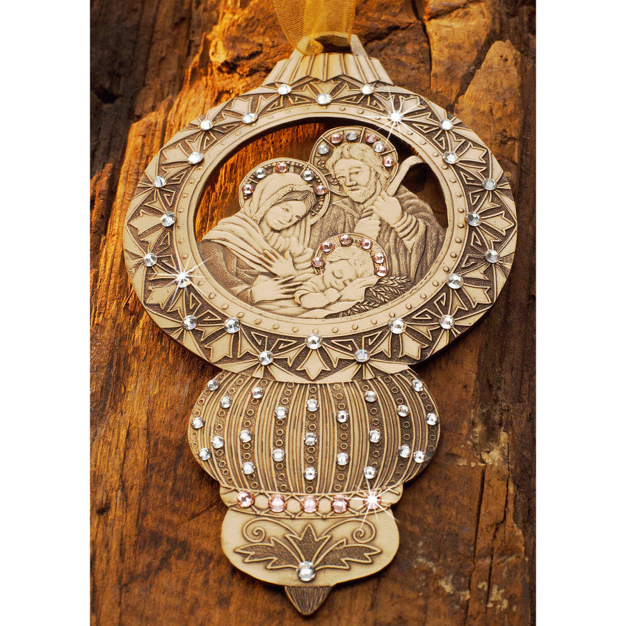 Styled display featuring Limited Edition Nativity Ornament- The Holy Family