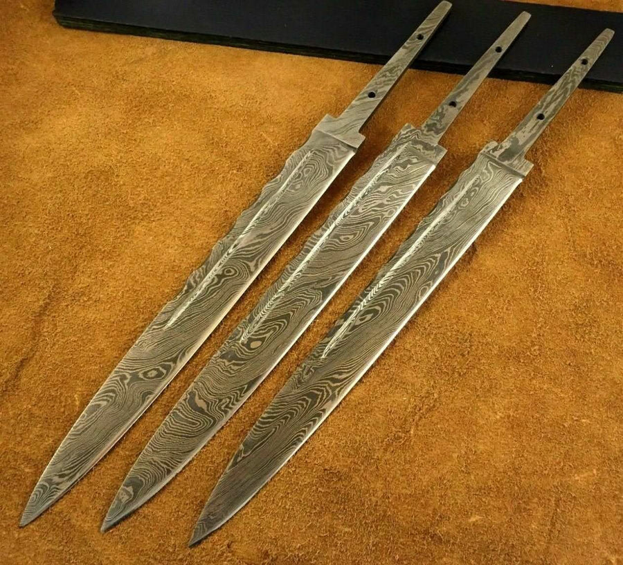 Lot of 3 Handmade Damascus Steel Blade Blank-Scottish Dirk-Knife Making