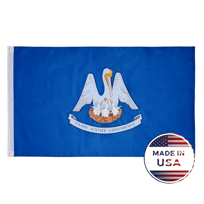Louisiana 3x5 state flag made in USA with embroidered pelican emblem