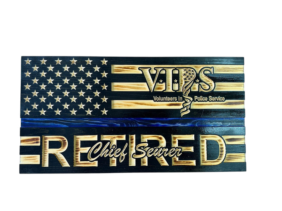 Custom first responder retirement wooden American flag