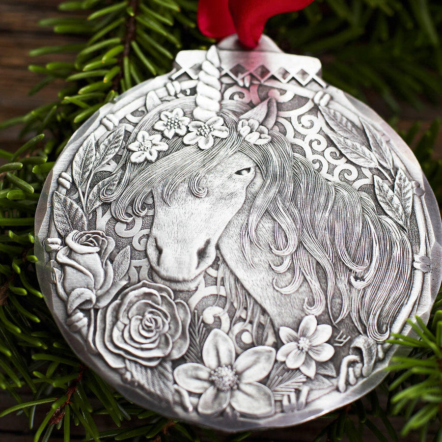 Styled display featuring Magical Unicorn Ornament