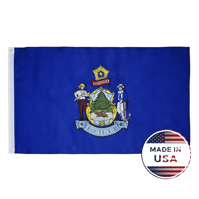 Maine 3x5 state flag made in USA with embroidered coat of arms