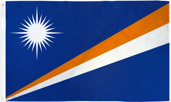 Marshall Islands flag made in USA with blue field orange white bands and 24-point star