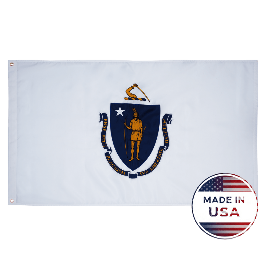 Massachusetts 3x5 state flag made in USA with embroidered Commonwealth arms