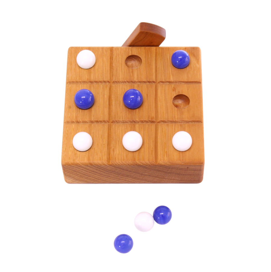 Wooden Marble Tic Tac Toe Game with Built-in Storage for Marbles