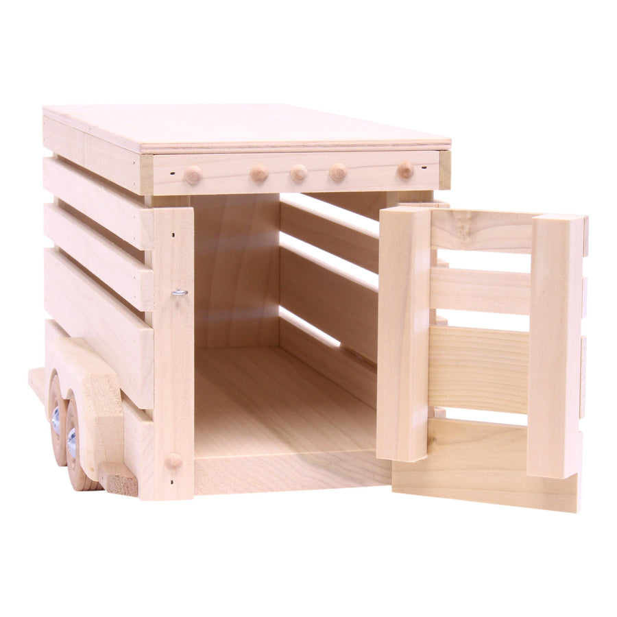 Wooden horse trailer with rear doors open