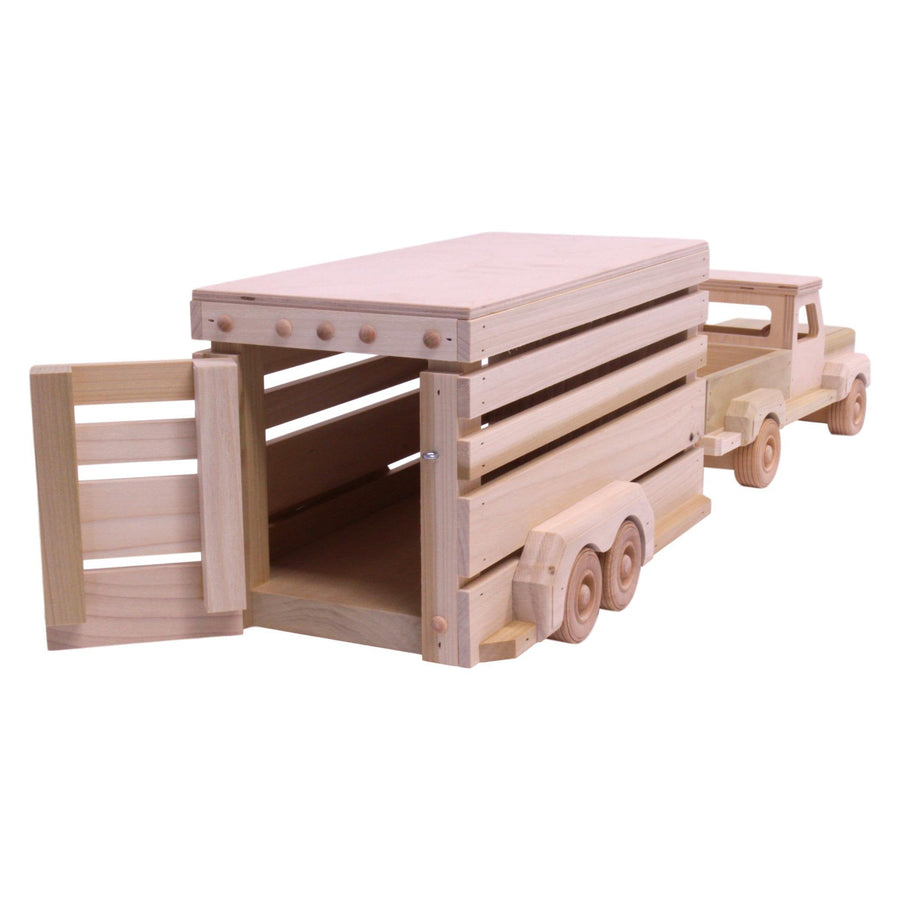 Wooden horse trailer with rear doors open