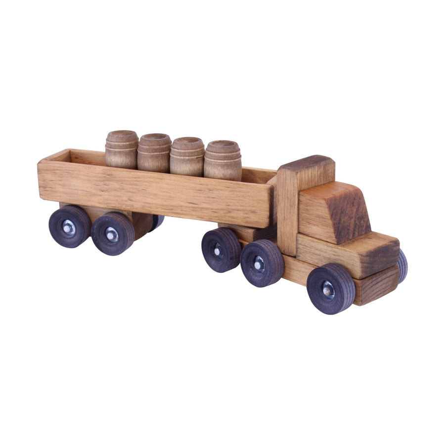 Wooden Barrel Truck & Trailer Toy with 4 Removable Barrels