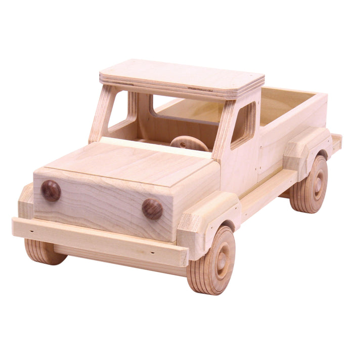 Unfinished Wooden Pickup Truck Toy with 2 Trailer Hitches