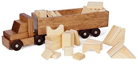 Wooden Semi Truck & Trailer with 30 Building Blocks