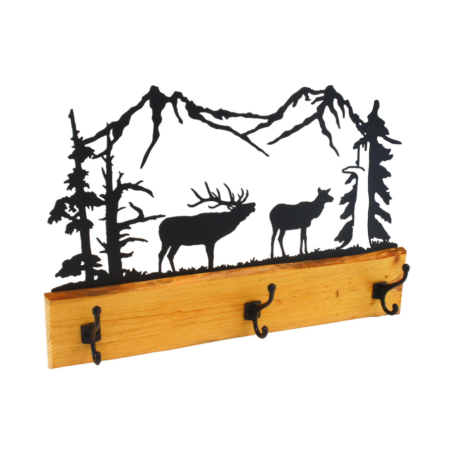 Rustic Pine Coat Rack with Wildlife Metal Art