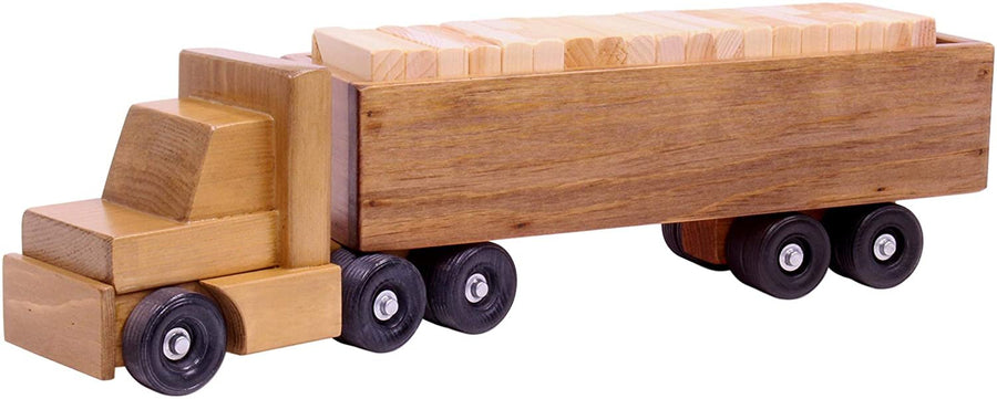 Wooden Semi Truck & Trailer with 30 Building Blocks