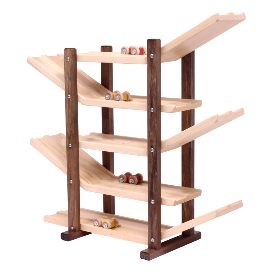 Double-Track Wooden Car Roller Racetrack with 4 Cars