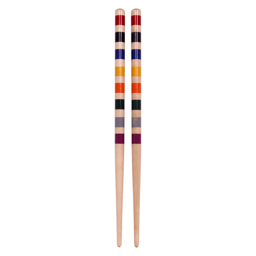 Color-banded wooden croquet stakes