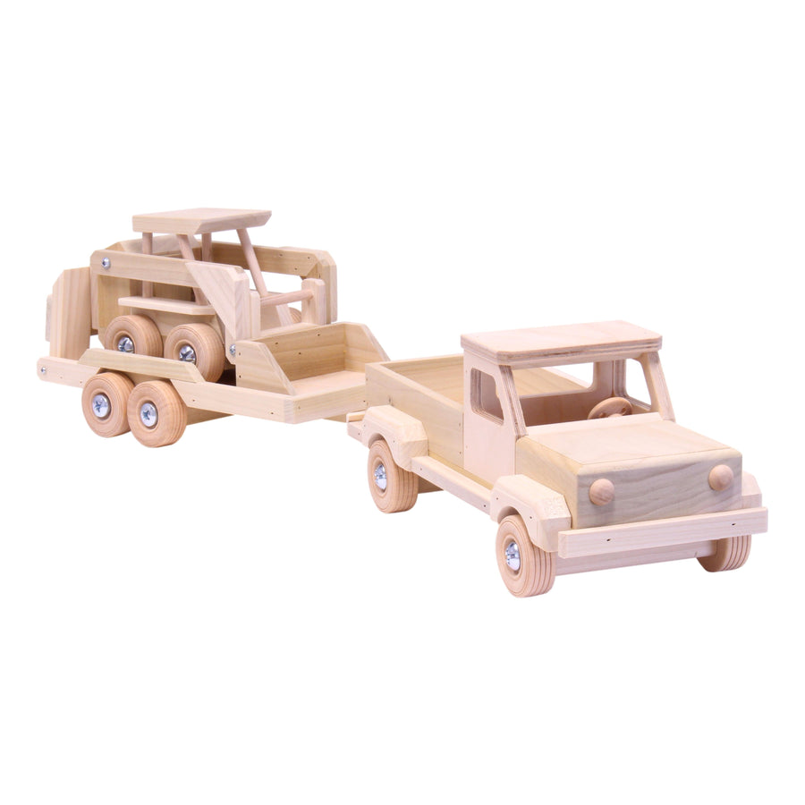 Wooden Pickup & Equipment Trailer Toy with Skid Loader