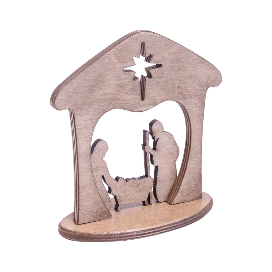 Wooden Manger Scene, One-Piece Nativity Set for Mantel or Shelf